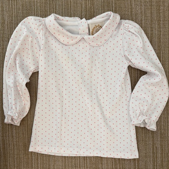The Beaufort Bonnet Company Other - Beaufort Bonnet White and Pink Polka Dot Toddler Peter Pan Collar Shirt